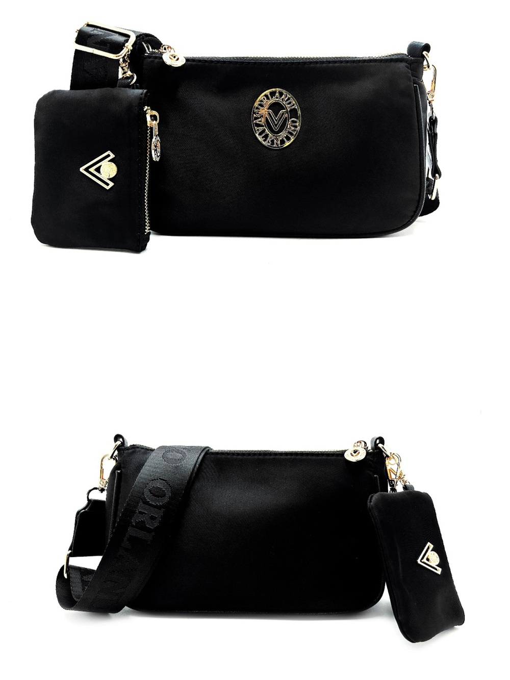 Valentino Orlandi Black Crossbody Bag with Gold Hardware